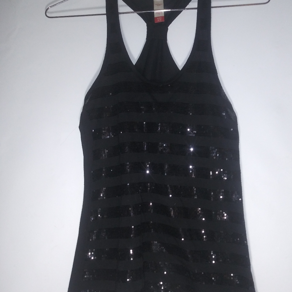 Black sequined striped racerback top